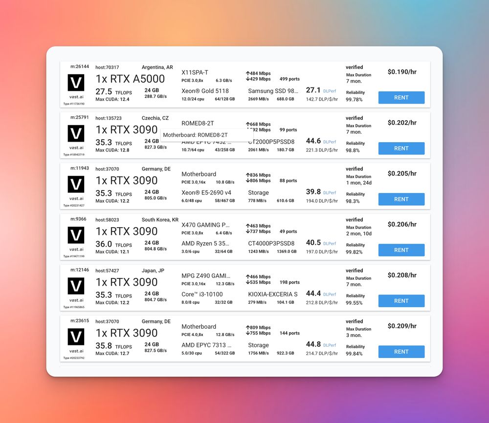If you need to deploy some AI models locally for testing but your machine's configuration is insufficient, you can try vast.ai or runpod.io; however, vast.ai seems to offer better cost performance.