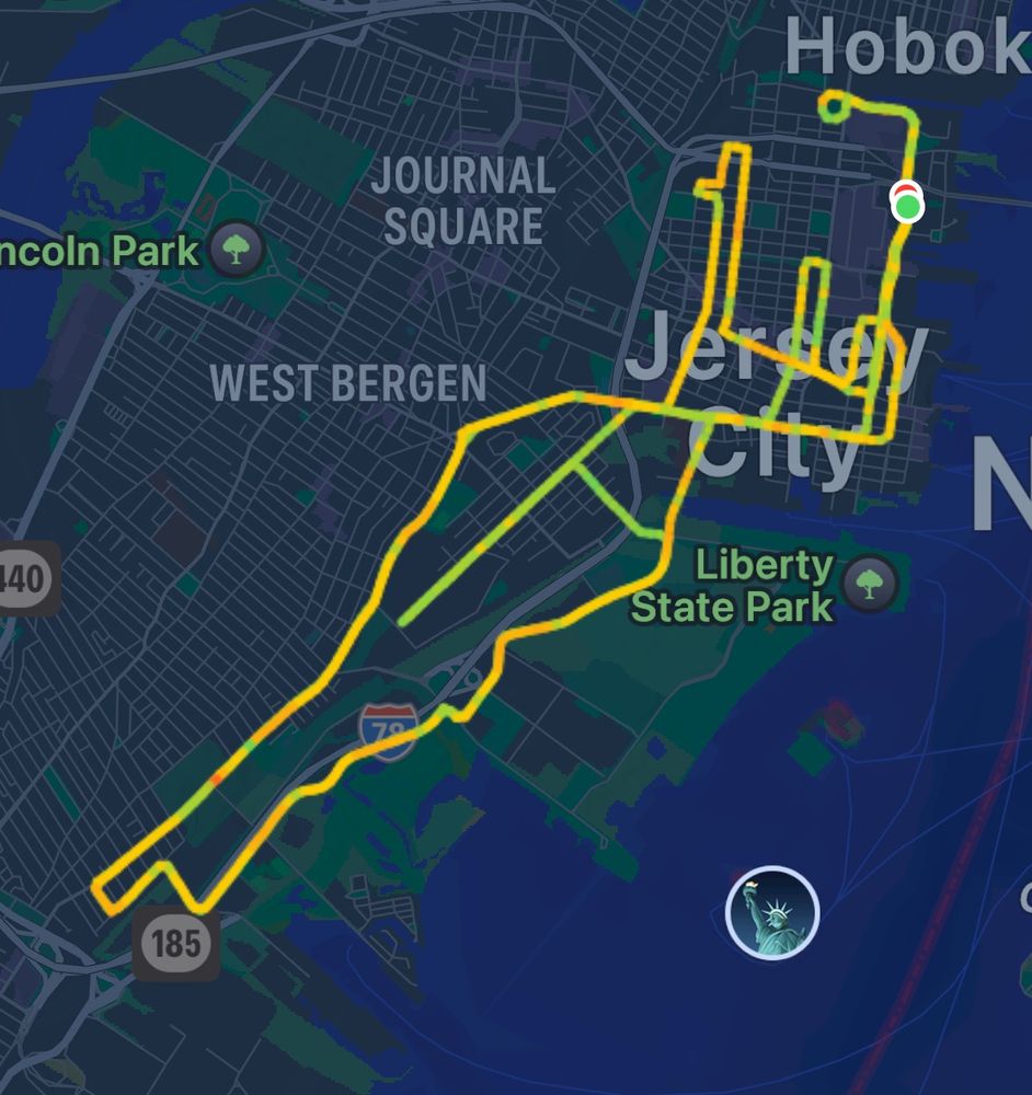 Map of the Jersey City Marathon route.