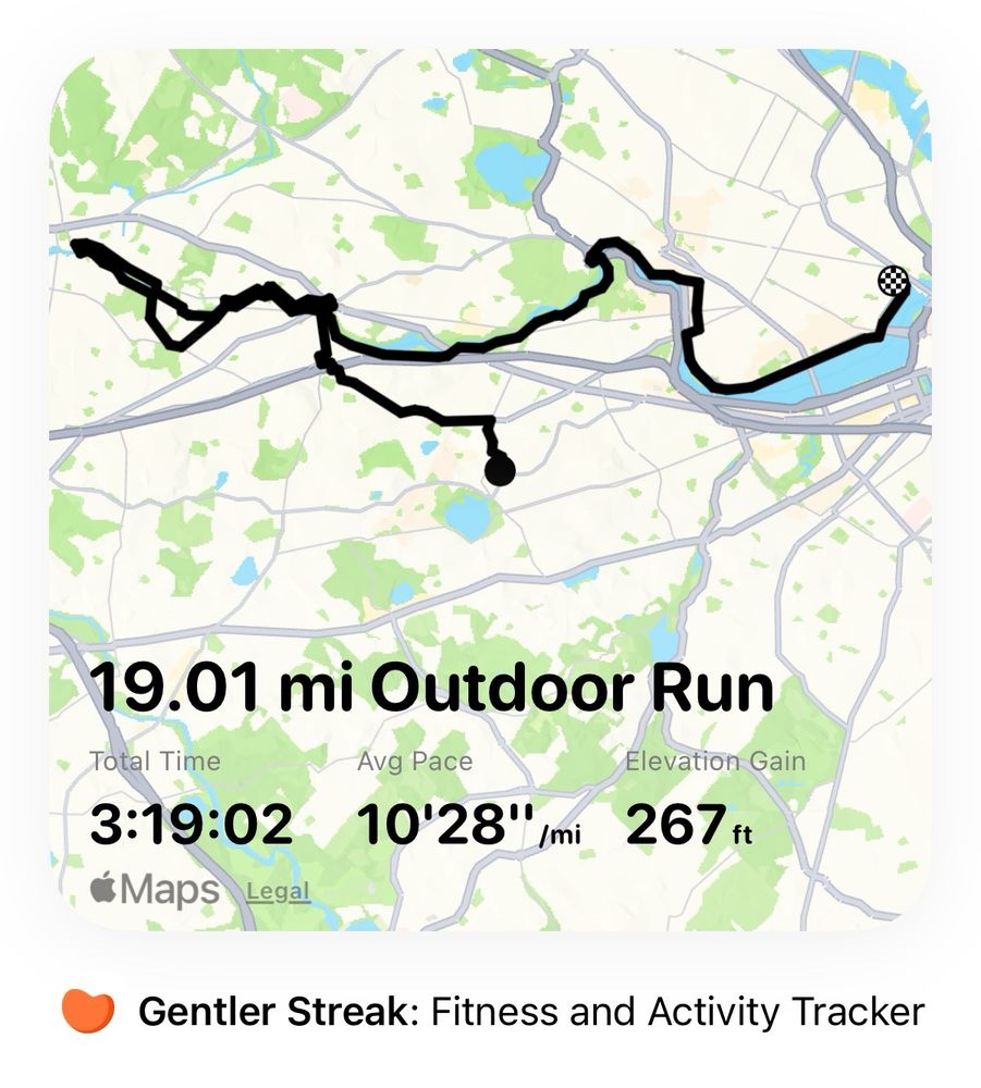 19.01 mi Outdoor Run

Total Time: 3:19:02
Avg Pace: 10'28"/mi
Elevation Gain: 267ft