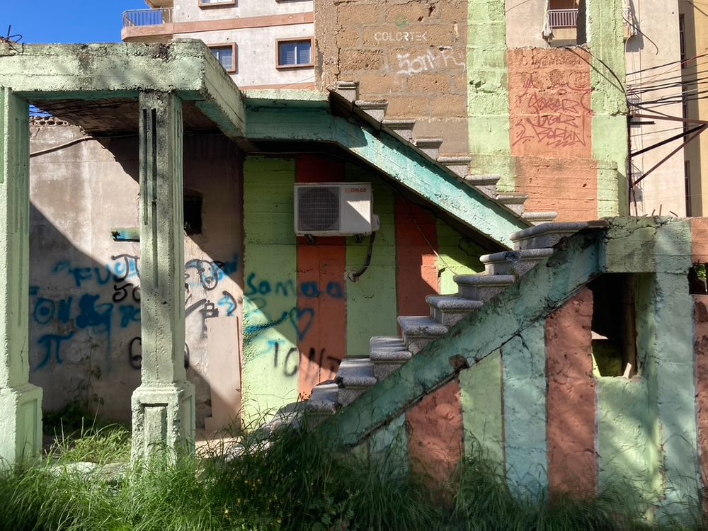 An outside stair in a ruined house, street of Beirut/Lebanon.