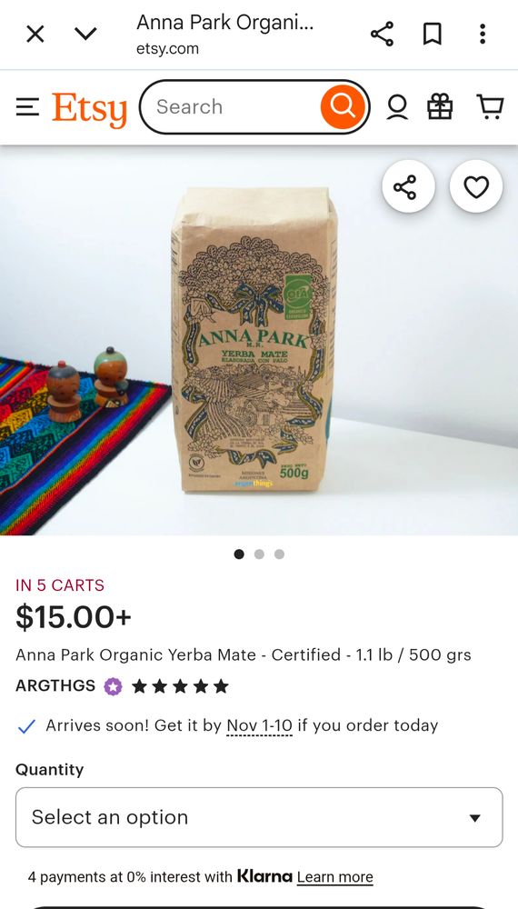 Etsy Anna Park Organic Yerba Mate