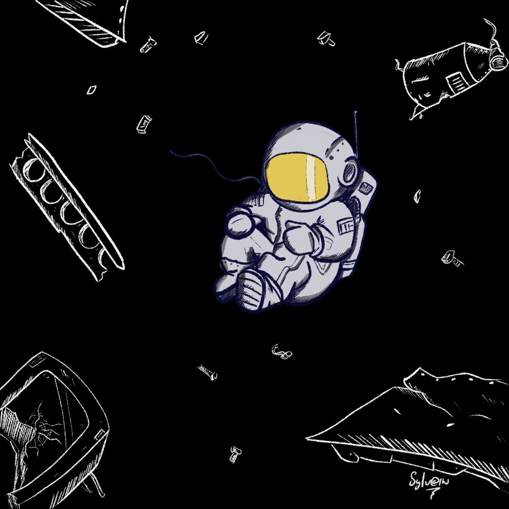 small astronaut, seems lost in space
