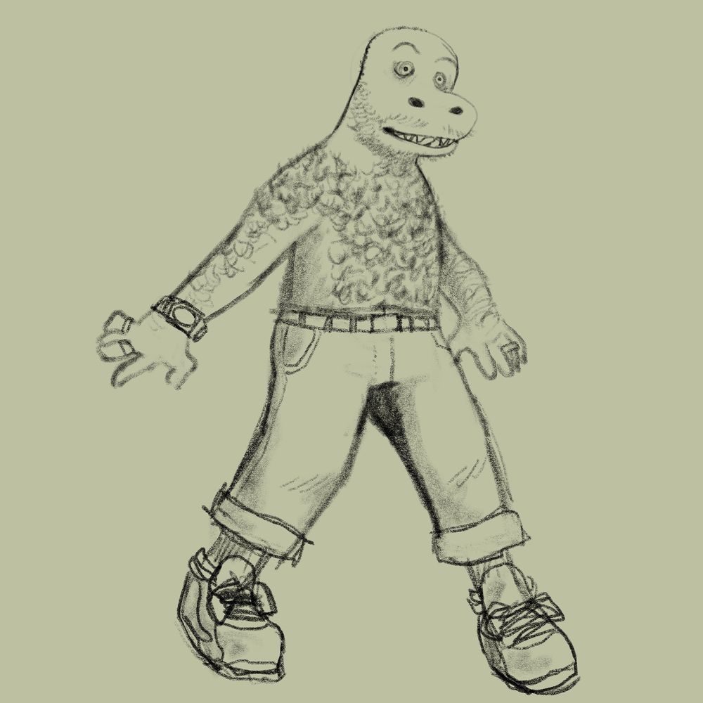 Topless very hairy boi striking a pose? He's got pants and sneakers on.