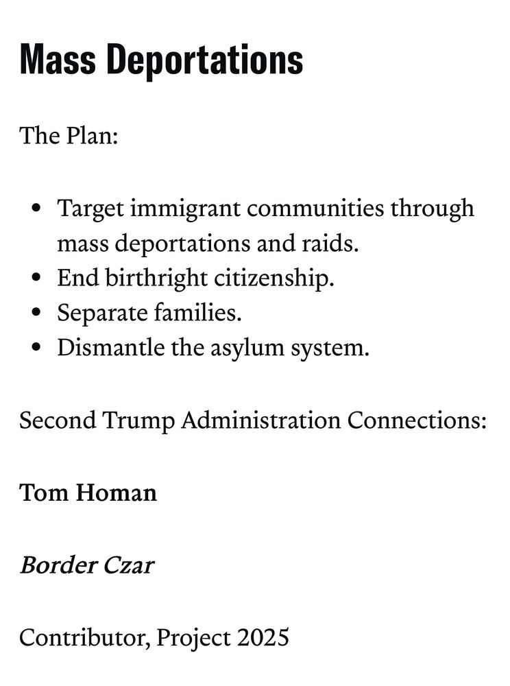 ACLU description of Tom Homan’s role in Project 2025. 