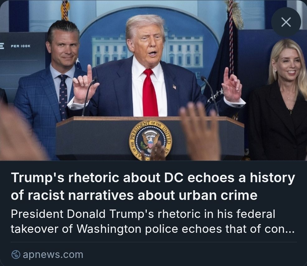 Headine "trumps rhetoric about DC echoes a history of racist narratives about urban crime"