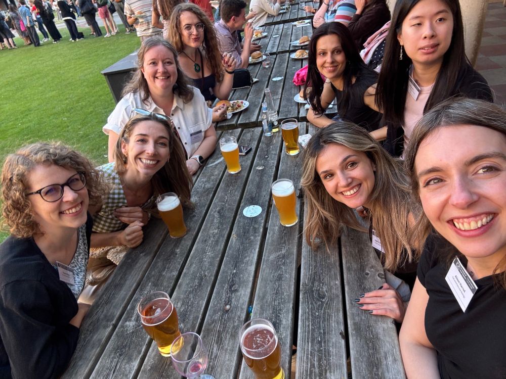 Photo of people in the lab drinking beer