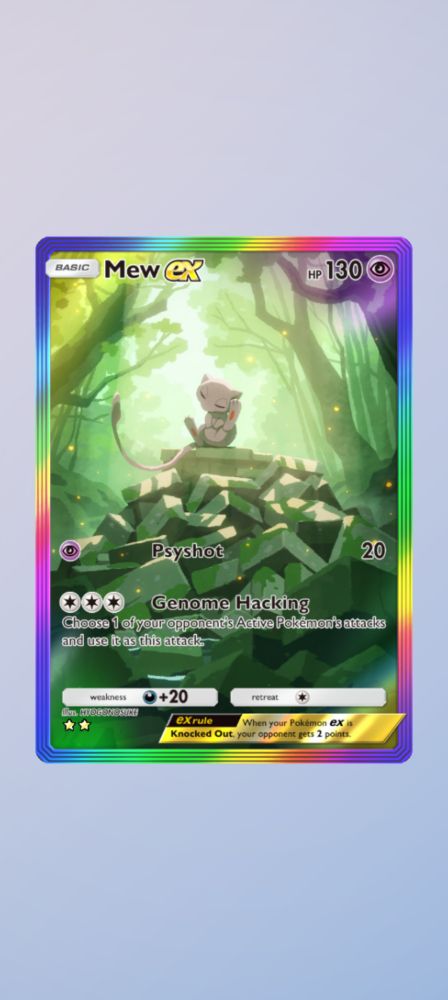 Screenshot of full art mew pokemon card from Pokemon TCGP