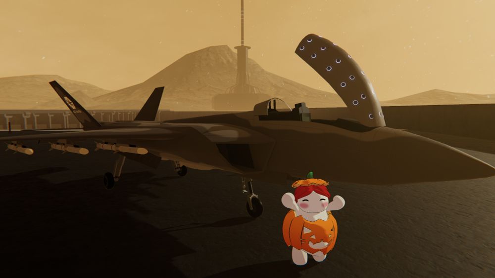 pumpkin crump (crumpkin) infront of brand new airplane from the crump airforce 