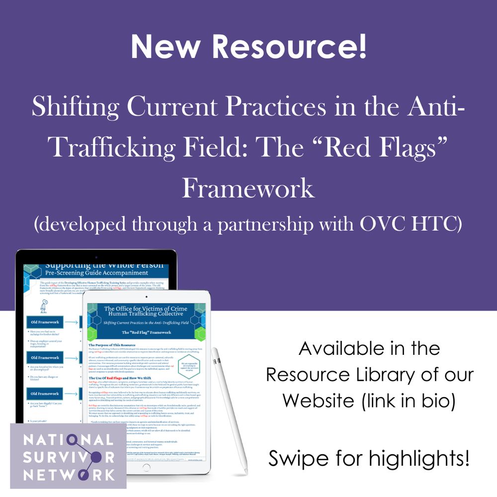 New Resource: Shifting Current Practices in the Anti-Trafficking Field: The "Red Flags" Framework (developed through a partnership with OVC HTC). Available in the resource library of our website (link in bio). Swipe for highlights!
