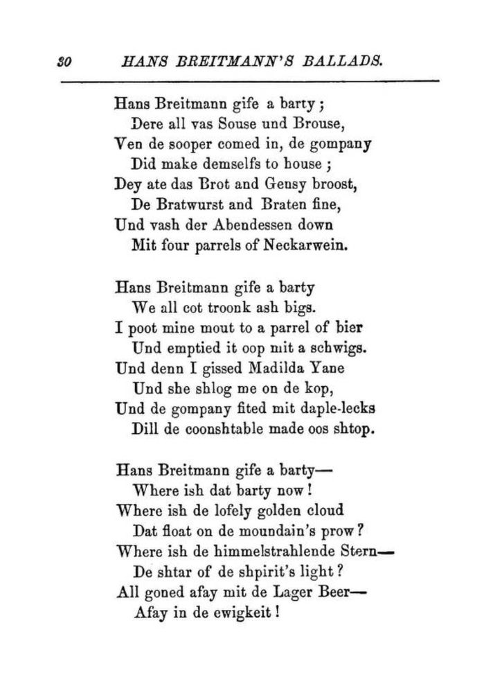 The poem, "Hans Breitmann's Party".