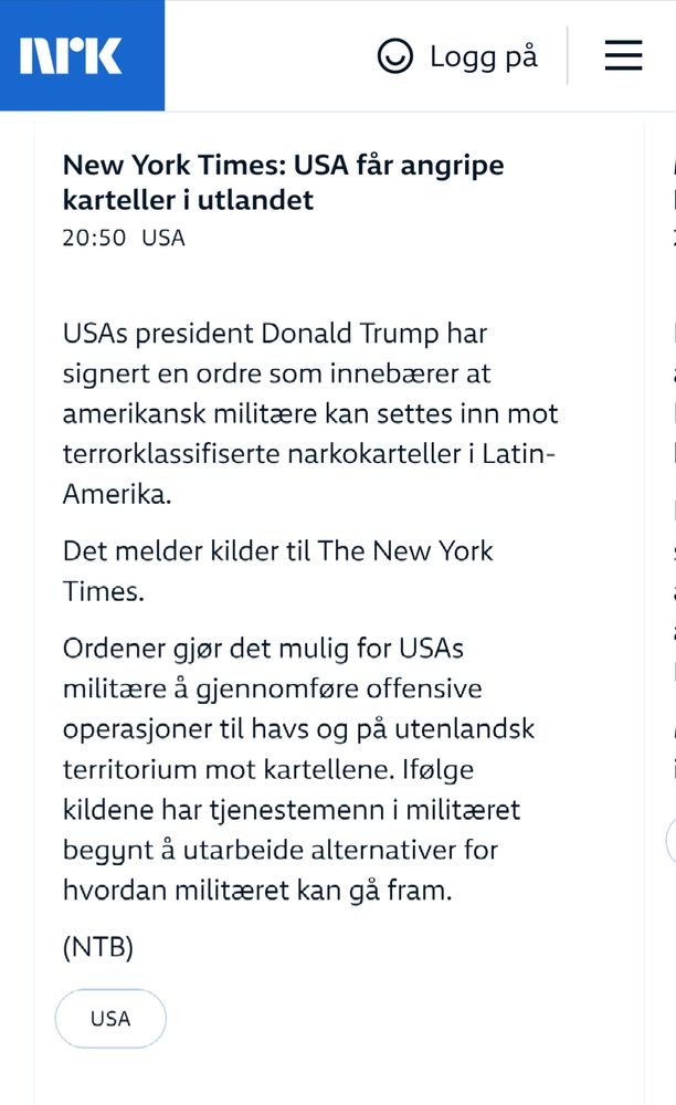 New York Times:USA får angripe karteller i utlandet 