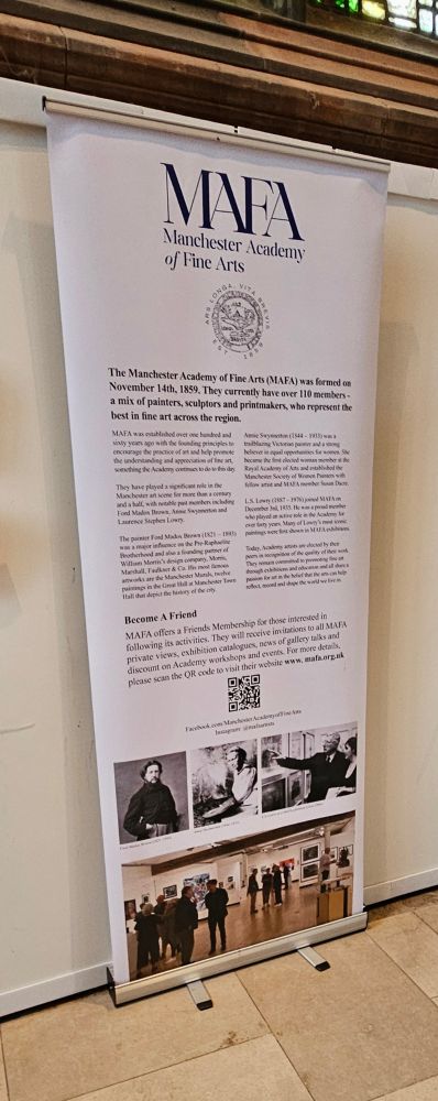 A large poster showing a brief history of the Manchester Academy of Fine Arts.