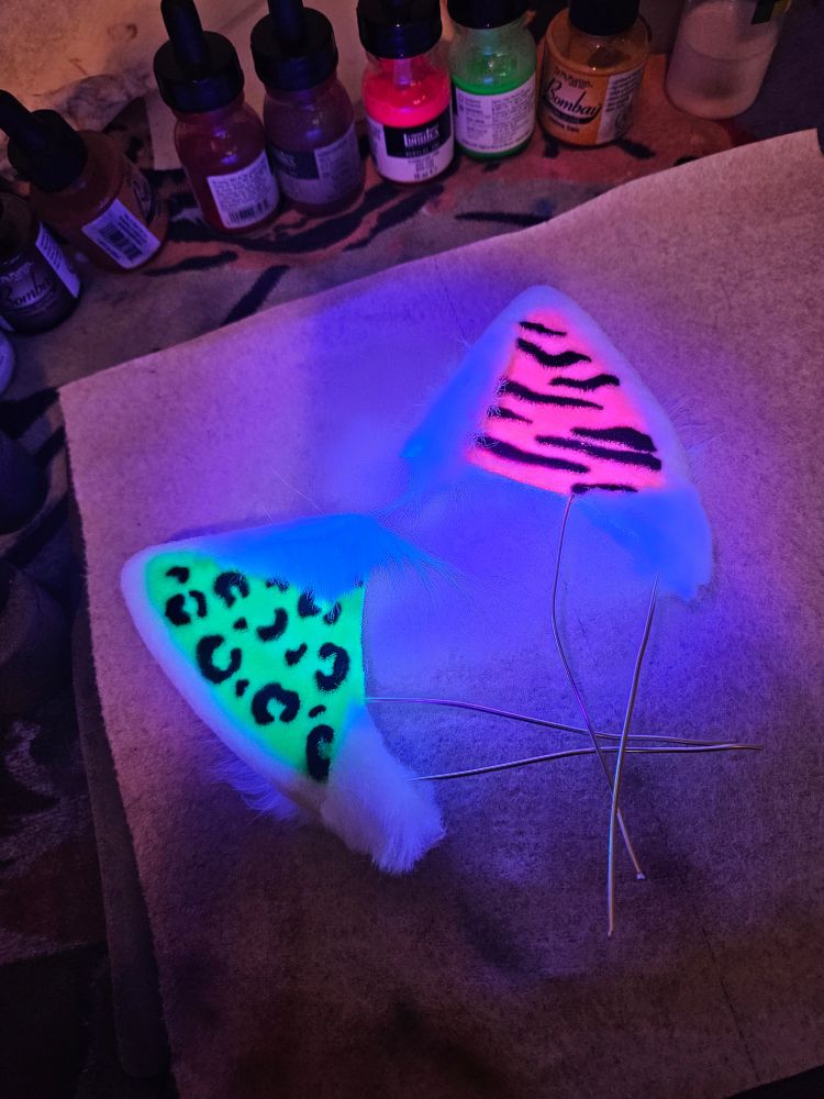 Glamrock Chica inspired cat ears under a UV light