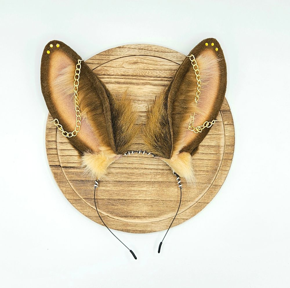 Brown & blonde faux fur decorated bunny ears