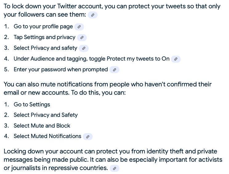 To lock down your Twitter account, you can protect your tweets so that only your followers can see them: 
Go to your profile page 
Tap Settings and privacy 
Select Privacy and safety 
Under Audience and tagging, toggle Protect my tweets to On 
Enter your password when prompted 
You can also mute notifications from people who haven't confirmed their email or new accounts. To do this, you can:
Go to Settings
Select Privacy and Safety
Select Mute and Block
Select Muted Notifications 
Locking down your account can protect you from identity theft and private messages being made public. It can also be especially important for activists or journalists in repressive countries. 
Twitter may lock your profile if you violate the platform's rules, either accidentally or on purpose. Other reasons for account suspension include:
Spam
Impersonation
Suspicion of hacking or hijacking
Harassment, such as threats or impersonating other accounts 
