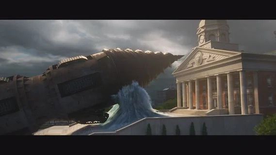 The Incredibles, The Underminer villain. Boring drill heading towards government building. 