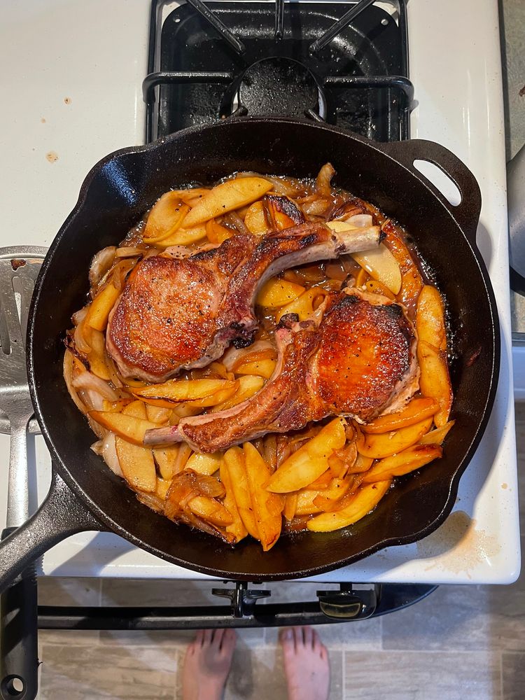Pork chops in cast iron pan
