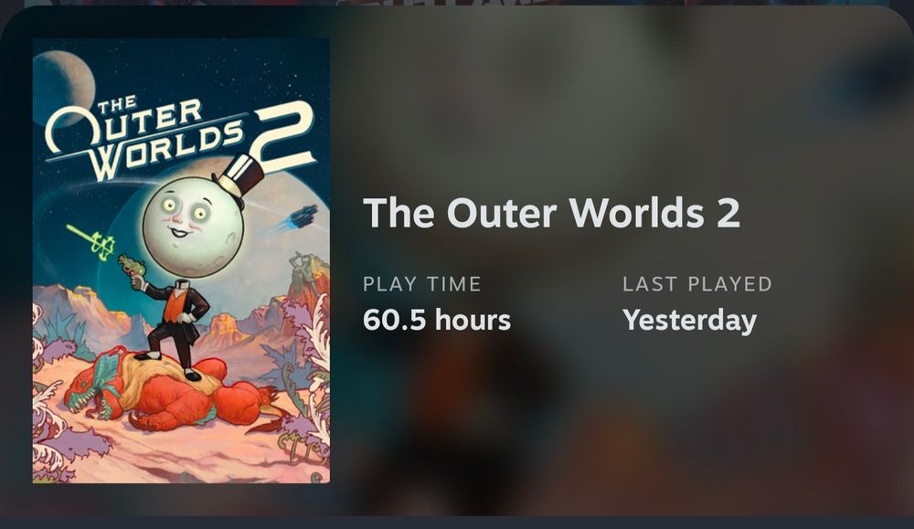 Screenshot from Steam showing current play time for The Outer Worlds 2 at 60.5 hours. 