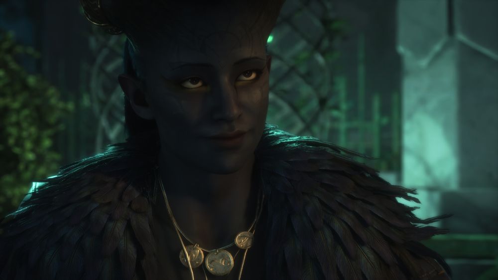 Screenshot of Ruya "Rook" Laidir looking fancy for her dinner date with Emmrich. 