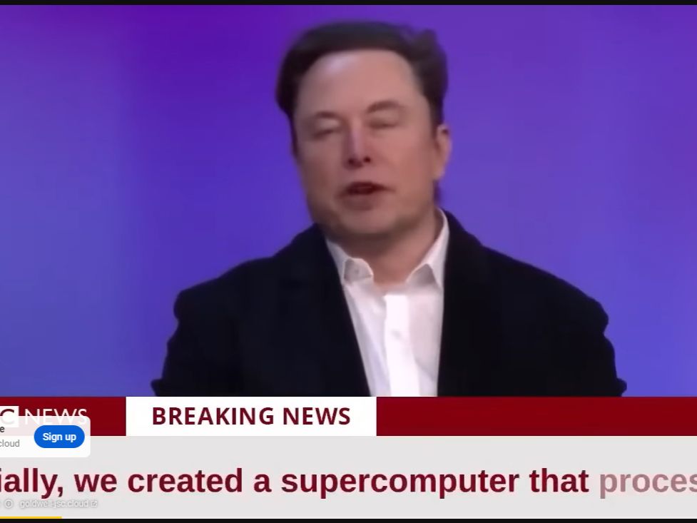 Fake Elon Musk giving a fake interview about his fake product.
