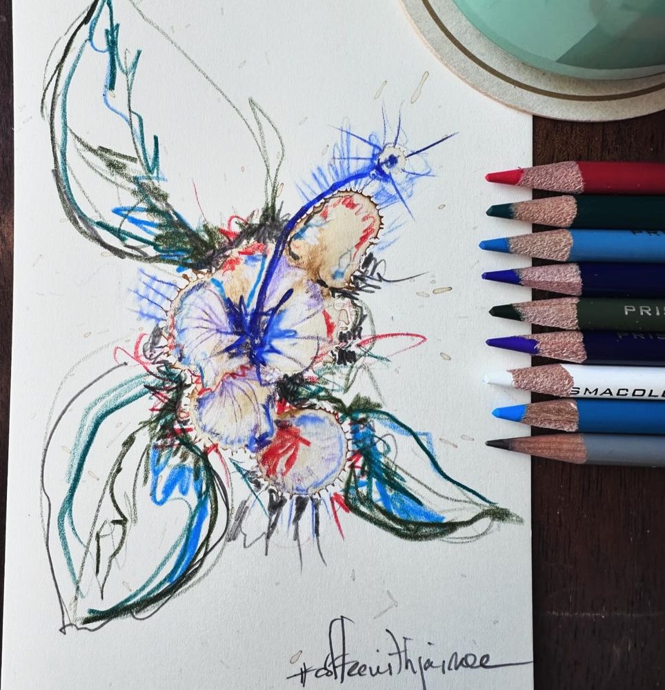 Doodles over dried coffee spills (floral-esque.)