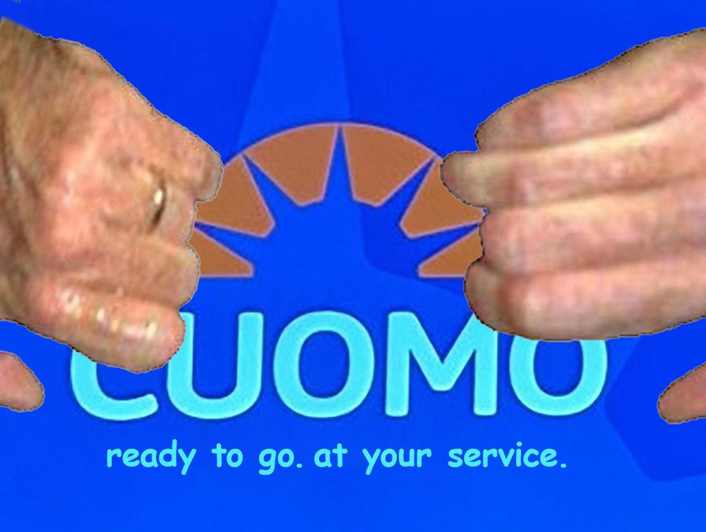 Cuomo chocolate starfish and the hot dog flavored water ass logo with "the hands". you know what they are.