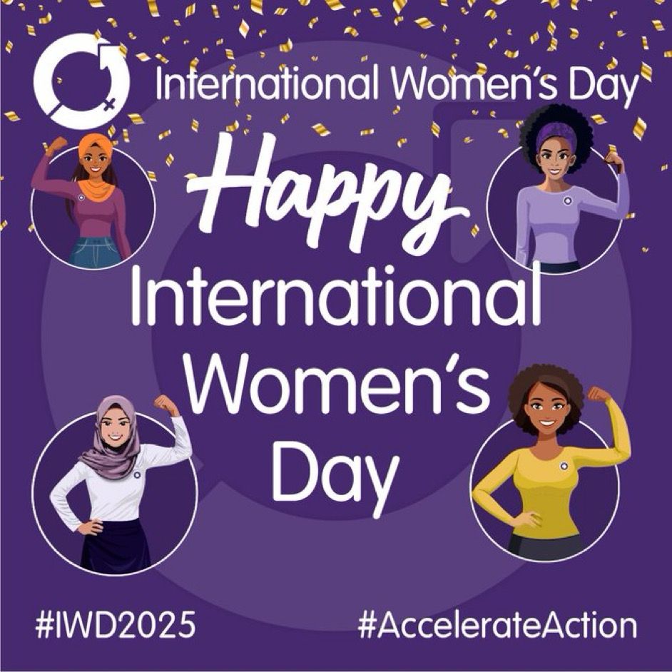 Graphic for International Women’s Day featuring illustrations of women flexing their muscles.