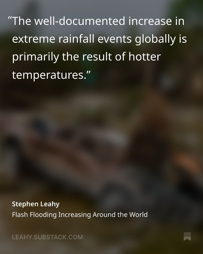 Blurred image with text stating that extreme rainfall is more common around the world due to hotter temperatures.