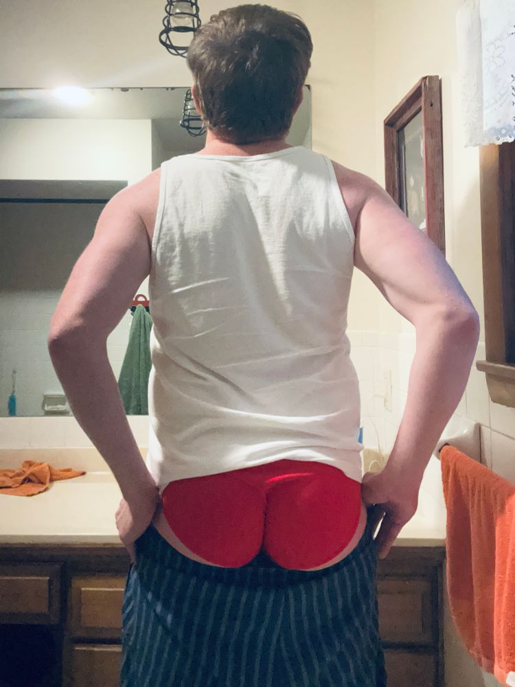 Same costume from the back, with pants pulled down to show my little red underwear 