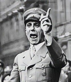 Paul Joseph Goebbels (German: [ˈpaʊ̯l ˈjoːzɛf ˈɡœbl̩s] ⓘ; 29 October 1897 – 1 May 1945) was a German Nazi politician and philologist who was the Gauleiter (district leader) of Berlin, chief propagandist for the Nazi Party, and then Reich Minister of Propaganda from 1933 to 1945. He was one of Adolf Hitler's closest and most devoted followers, known for his skills in public speaking and his virulent antisemitism which was evident in his publicly voiced views. He advocated progressively harsher discrimination, including the extermination of the Jews in the Holocaust. https://en.m.wikipedia.org/wiki/Joseph_Goebbels