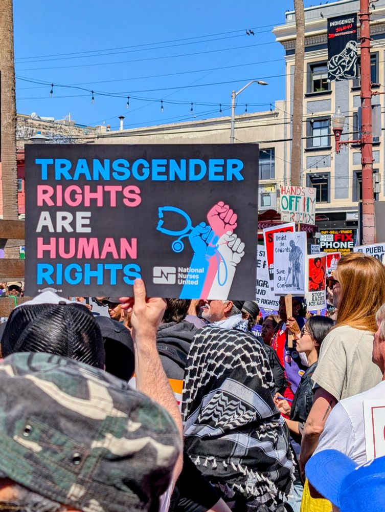 Protest sign: Labor Day San Francisco march: TRANSGENDER RIGHTS ARE HUMAN RIGHTS (National Nurses United) 