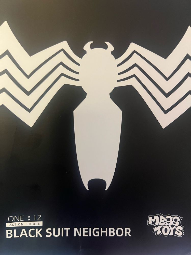 BLACK SUIT NEIGHBOR IS NEITHER SPIDER NOR MAN. Love the addition of One:12 on the box. That’ll throw them off our scent.
