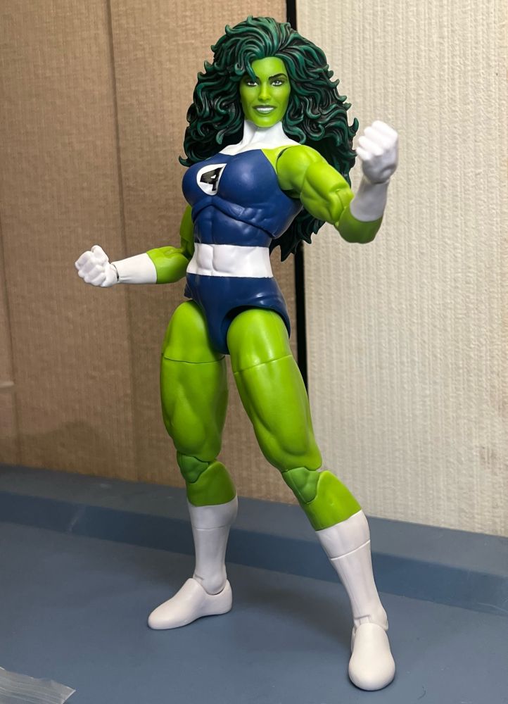 Marvel Legends Fantastic Four She-Hulk. BEN WAS ON A BREAK!!!! Friends references? In this economy. You bet your Smelly Cat that’s what I’m doing! Coffee is cool right!? Because 90s? Coincidentally, her face has a bit of a Courtney Cox thing going on and I saw her dancing to Springsteen. He-Man was there. SCREAM. I trimmed the neck. Something is working for me more than the purple suit figure. I think it’s the same but it just feels better and looks better, besides the color. Okay bye.