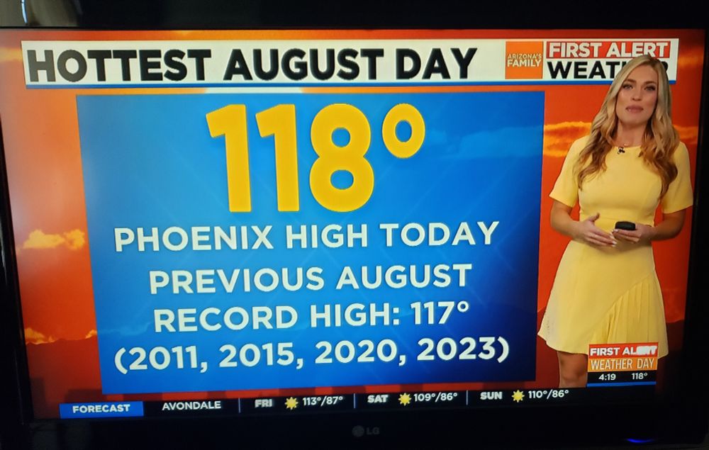 Hottest August day in Phoenix's recorded history (118 degrees) on August 7, 2025.