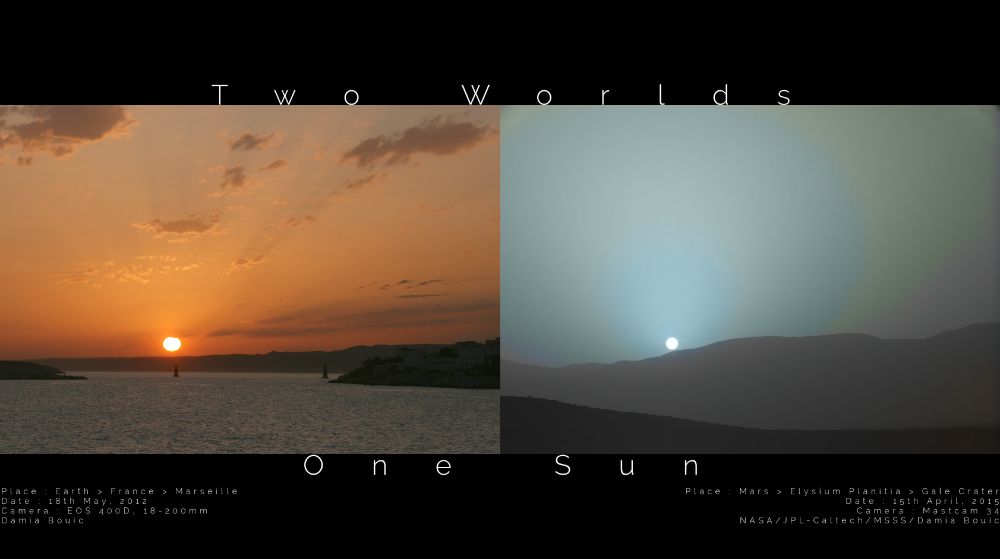 Deux images du coucher de soleil, l'une depuis la Terre et l'autre depuis Mars.