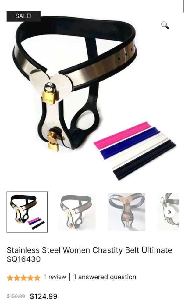 A product listing for a Chasity belt. It has heart shaped details. You know Ayala would look soooo cute in this and it would be sooo fun to tease them the whole month of October. Would they be able to handle it? 