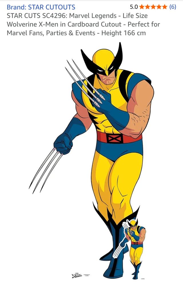 A screenshot depicting the product page for a life size cardboard cutout of Wolverine from X-men 97.