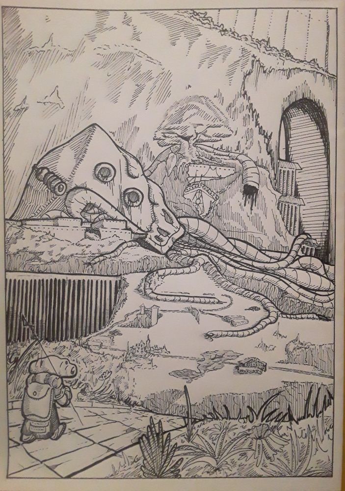 Eternal Ruins fanart.
A small wanderer followas a forgotten trail towards an abandoned village. A giant robot's remains can be seen in the background.