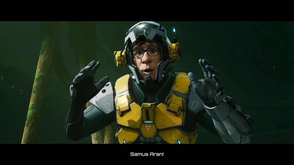 New Metroid Prime 4 character doing the Mr. Beast Pose