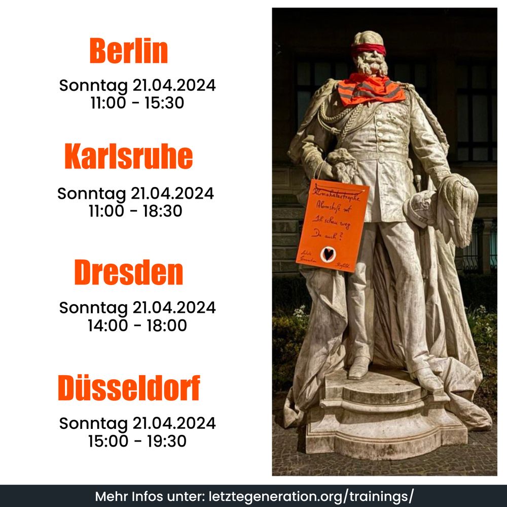 Sonntag
21.04.24	11:00- 15:30	Berlin
21.04.24	11:00 - 18:30	Karlsruhe
21.04.24	14:00 - 18:00	Dresden
21.04.24	15:00 - 19:30	Düsseldorf