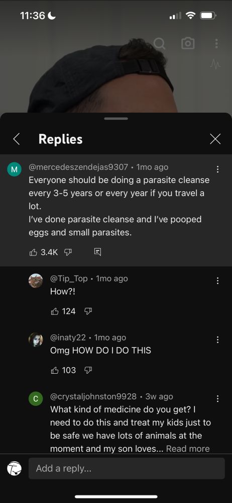 Someone recommending everyone do a parasite cleanse and everyone asking how they can, including a lady who wants to do it to her kids because they have pets and play in dirt
