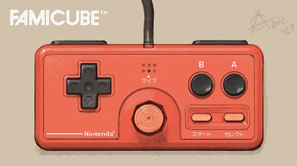 Famicube joypad concept, with an analog stick borrowed from N64 I think.