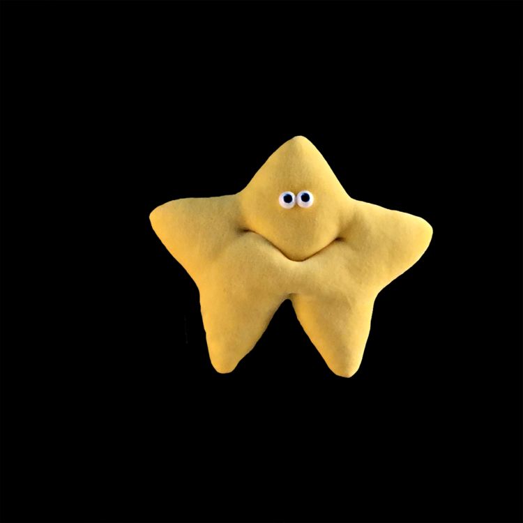 transparent star plush with little eyes and a loving smile