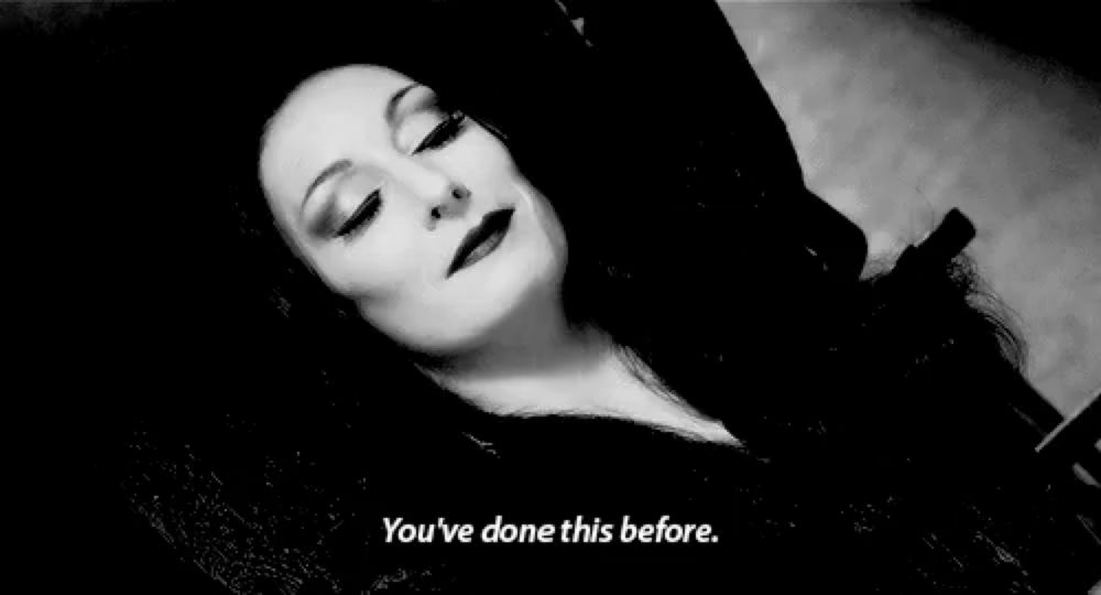 a black and white photo of a woman with the words " you 've done this before " below her