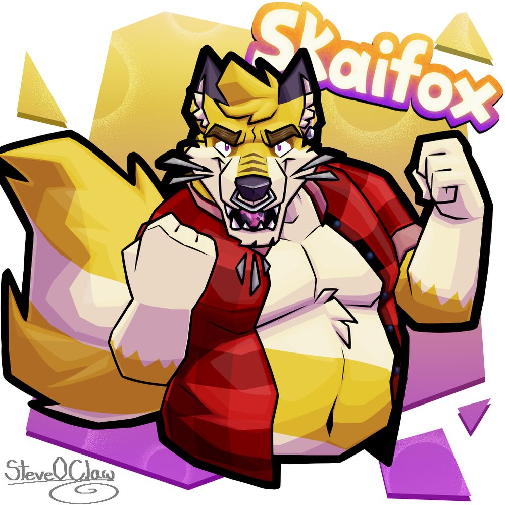 Big, chonky, yellow fox named SkaiFox, he's so cute.