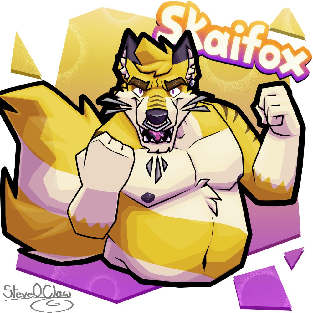 Big, chonky, yellow fox named SkaiFox, he's so fierce.