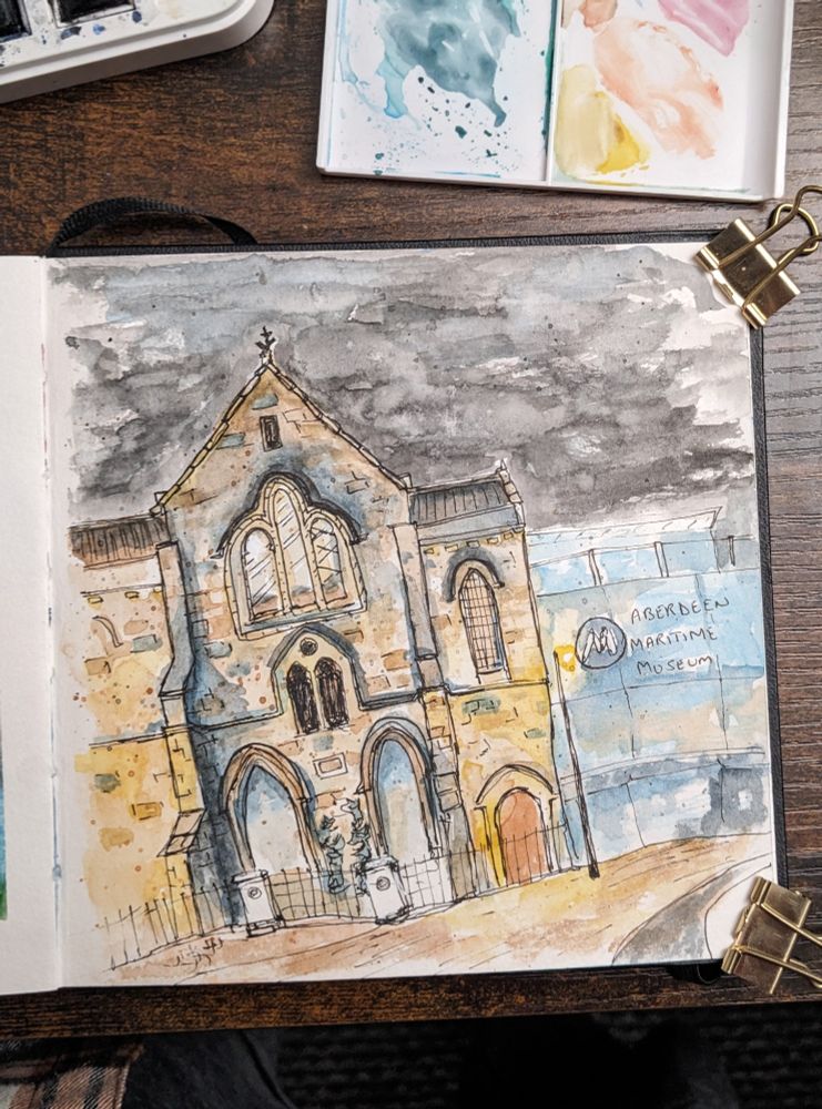 Watercolour painting of Aberdeen maritime museum 