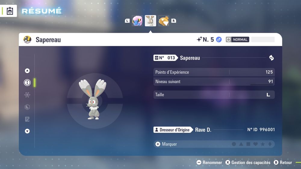 Capture d'ècran d'un Sapereau chromatique dans Légendes Pokémon : Z-A (Switch 2)