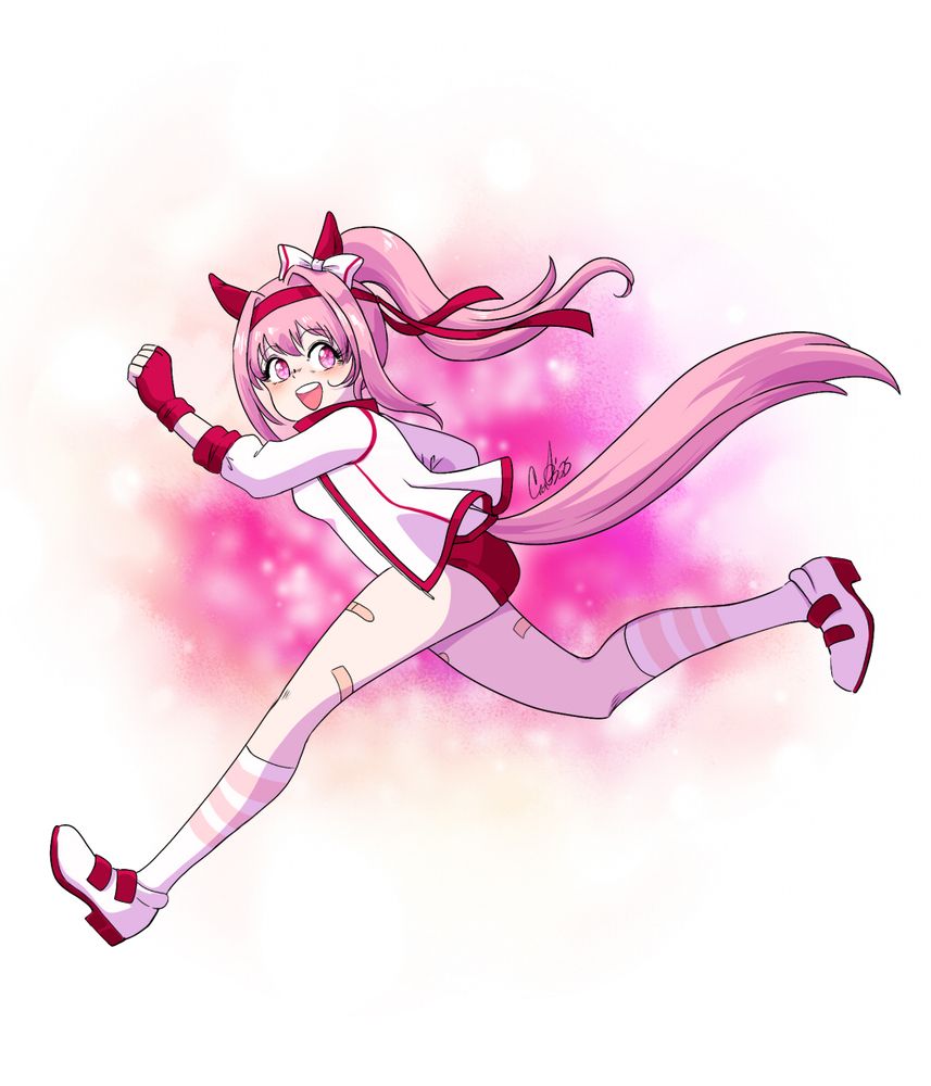 Drawing of Haru Urara, the Horse Girl, running.