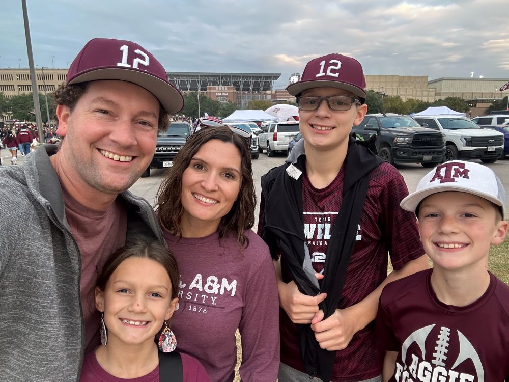 Me and my family pose this afternoon in front of Kyle Field before the Texas A&M football game. 